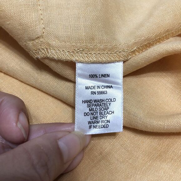 Sigrid Olsen Tunic Top Women M Yellow 100% Linen Button Tie Sleeve Pockets Boho - Picture 7 of 11